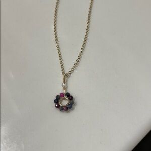 Gold Chain Necklace with Multicolor Gemstone Pendant